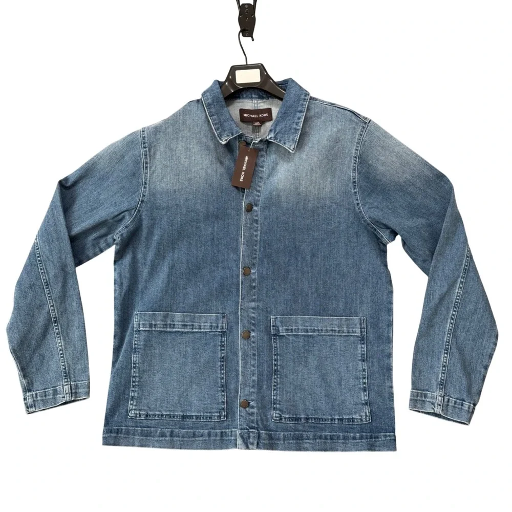 MICHAEL KORS Denim Jacket Mens Beckett Chore Barn Work Blue Ombre Button Large - Picture 1 of 9